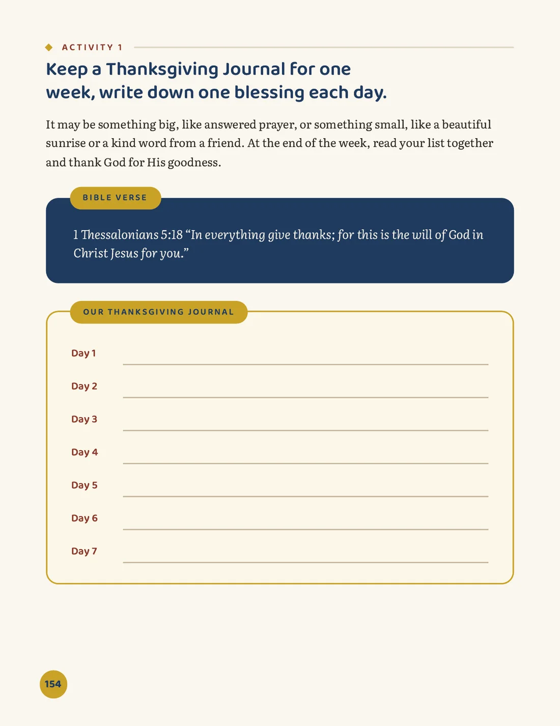 Page: Family Activities, a Thanksgiving journal